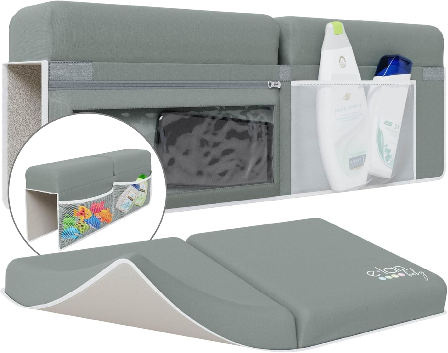 Comfortable Baby Bath Kneeler and Elbow Rest Pad Set with 4 Toy Organizer Pockets, Non-Slip Mat